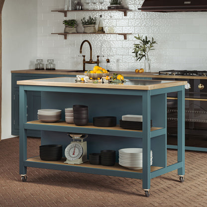 Kitchen Island (Blue) Open with Breakfast Bar